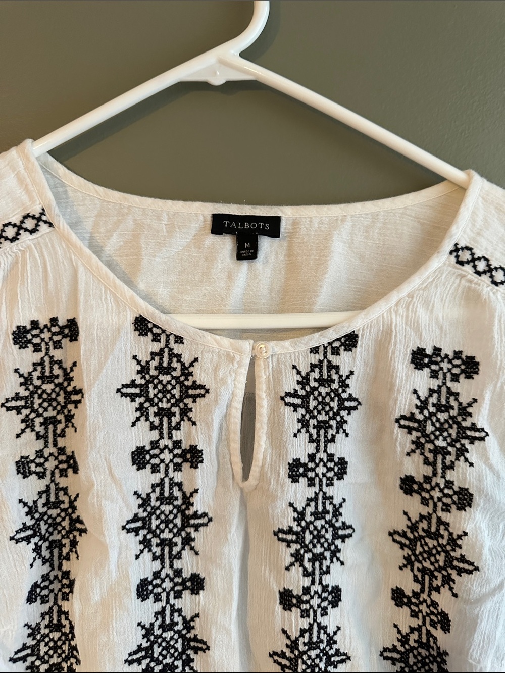 Talbots White Peasant Tunic with Black Embroidery - Picture 2 of 5